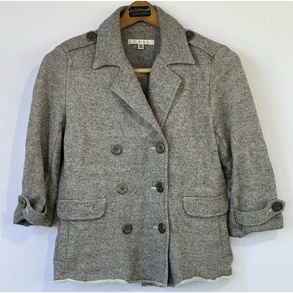CAbi Soft Structure Pea Jacket Gray Heathered Double Breasted Women’s S Career